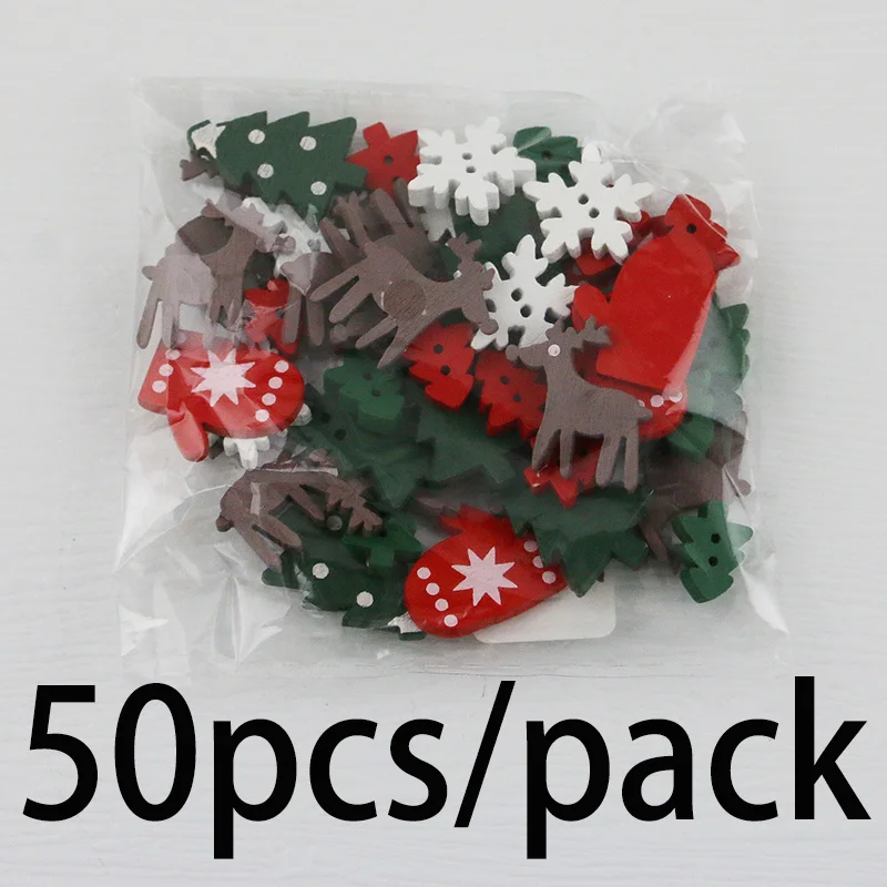 (50 Pcs/pack)Mini Christmas Tree Glove Chip Mixed Decorative Wood Chips Christmas Hanging Decoration Colorful Elk Gift Label DIY