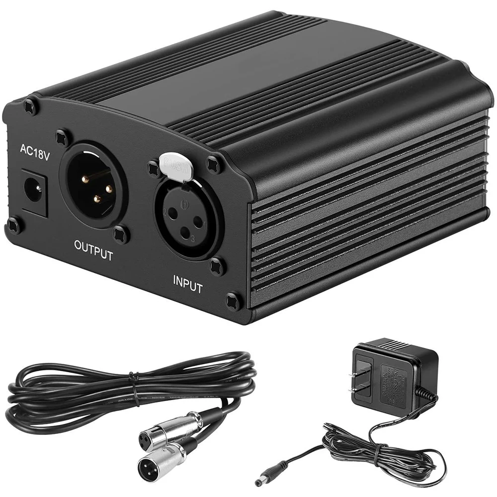 JUNNX Musci Recording Microfono 1-Channel 48V Phantom Power Supply for Microphone Condenser with Adpater