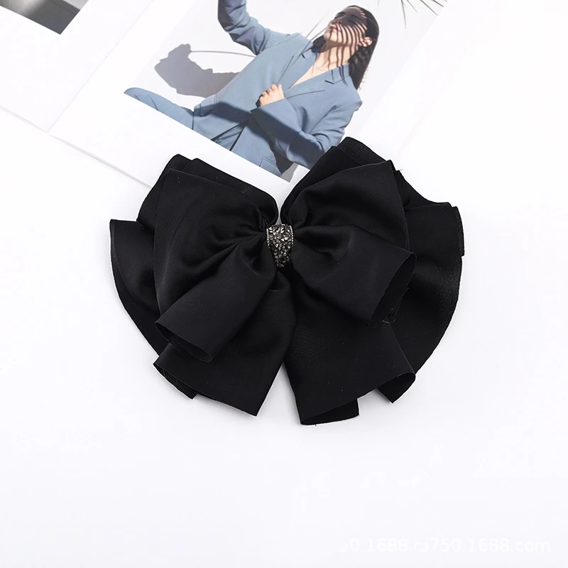 Custom Korea Solid Color Extra-large Size Bow Hair Clip 3D Headdress Flower Hair Spring Clip Satin Hair Bows Accessories