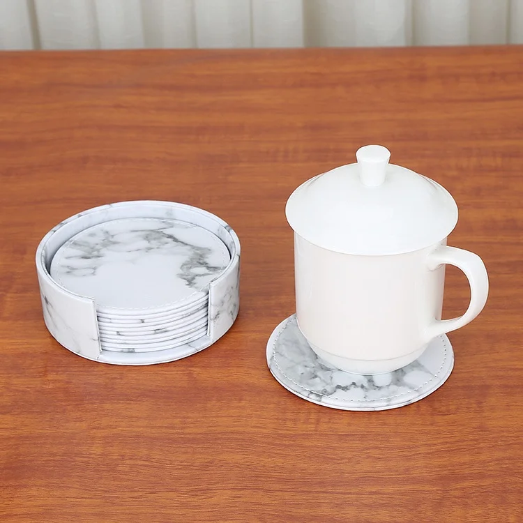 Scandinavian Style Ins Marble Leather Placemats Coasters Non-Slip Waterproof Table Suit Home New Square Creative Paper Bamboo