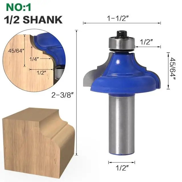 ALPHA China 1/2' 12mm Shank Carbide Tipped Corner Round Over Router Bit  Classical Cover Router Bit Set