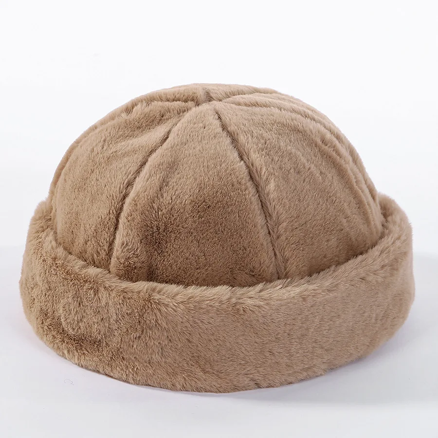 2021 OEM Hot Sale Pure Color Faux Fur Fabric Cap 100 % Acrylic Beanie Hat