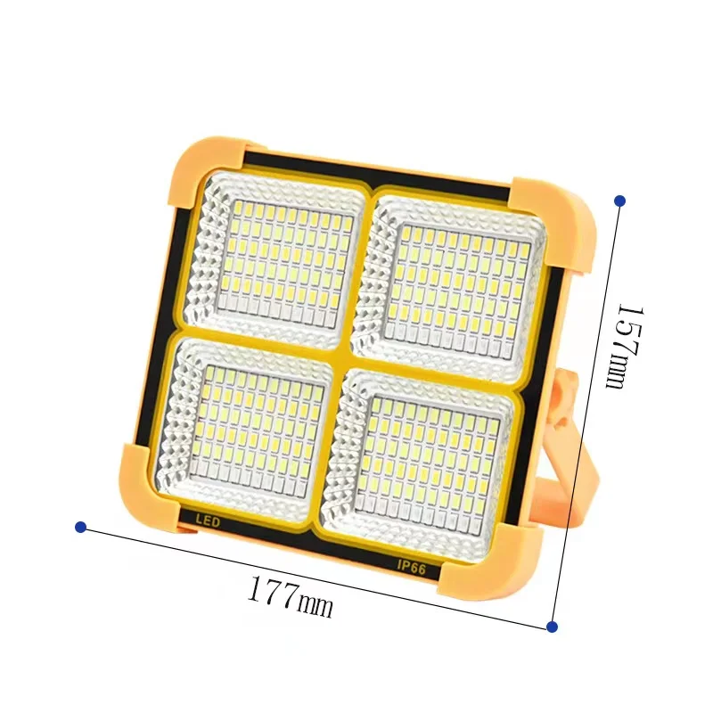 100W LED Portable Solar Work Light, Rechargeable Yellow Flood Light with 4 Lighting Modes