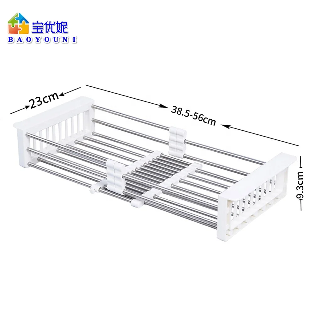 304 Stainless Steel Width Extendable Dish Bowl Storage Rack Over Sink Vegetable Wash Basket Rack Dish Drainer for Kitchen