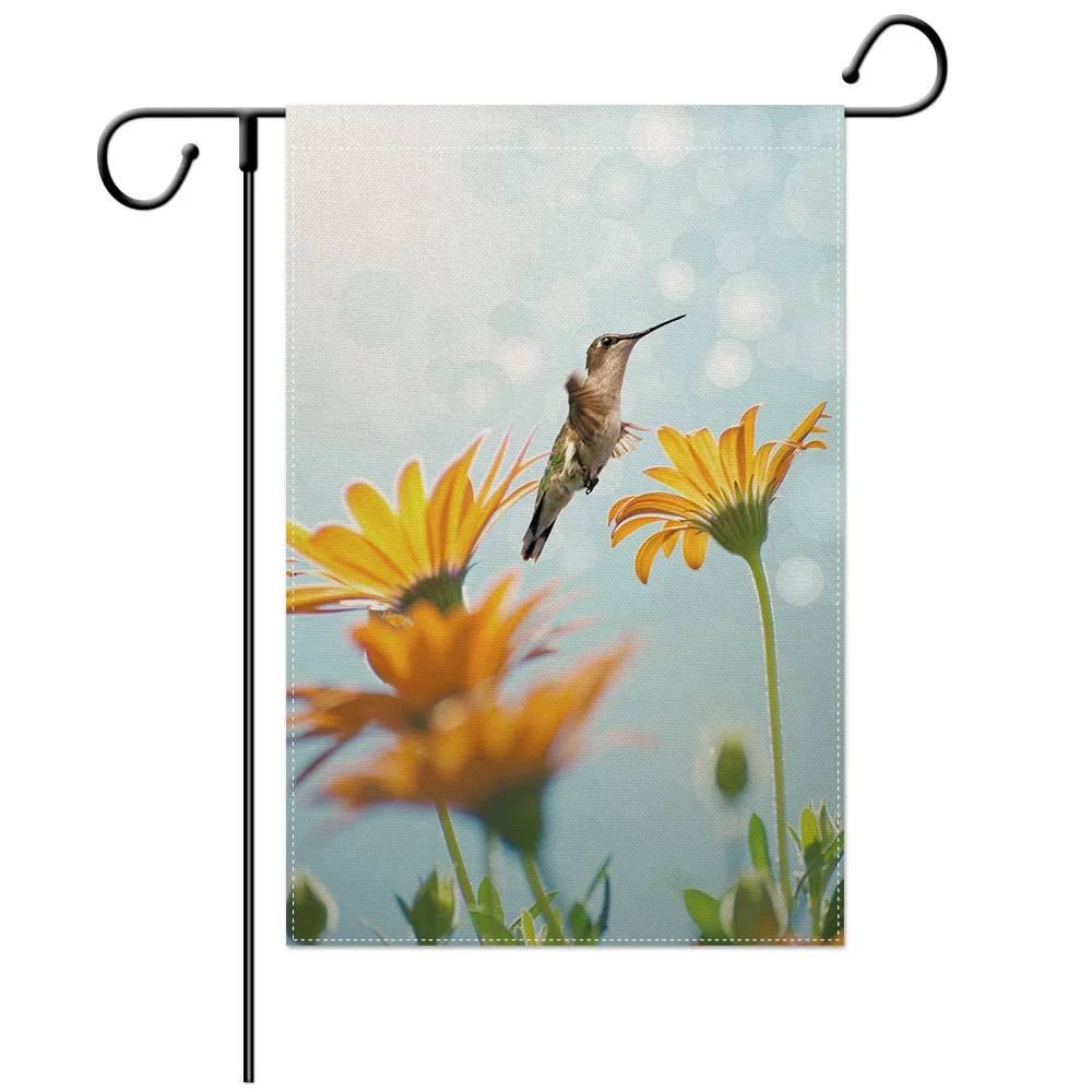 New Style Seasonal Spring Bird Flower Parrots Print Custom Decoration Garden Flag