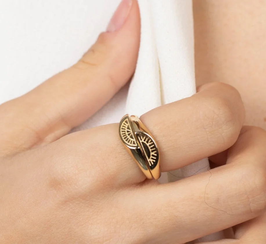 Fashion Sun and Moon Ring 18K Gold Plated Jewelry Couple Ring Stainless Steel Gold Signet Ring For Women