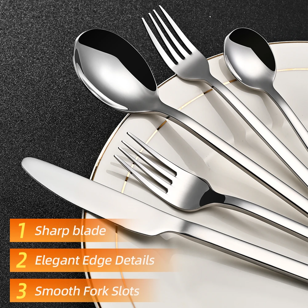 QZQ Metal Wedding Silverware Silver Cutlery High Quality Besteck Stainless Steel Square Handle Spoon And Fork Set Flatware Set