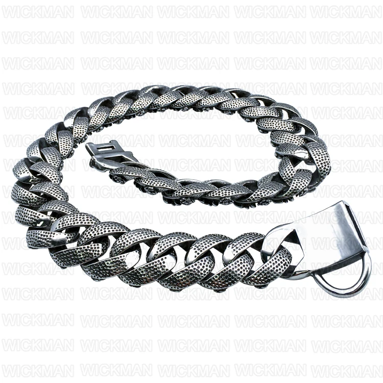 stainless steel chains in antique skull head link bully dog face buckle with hook leather metal luxury dog collar and leash set