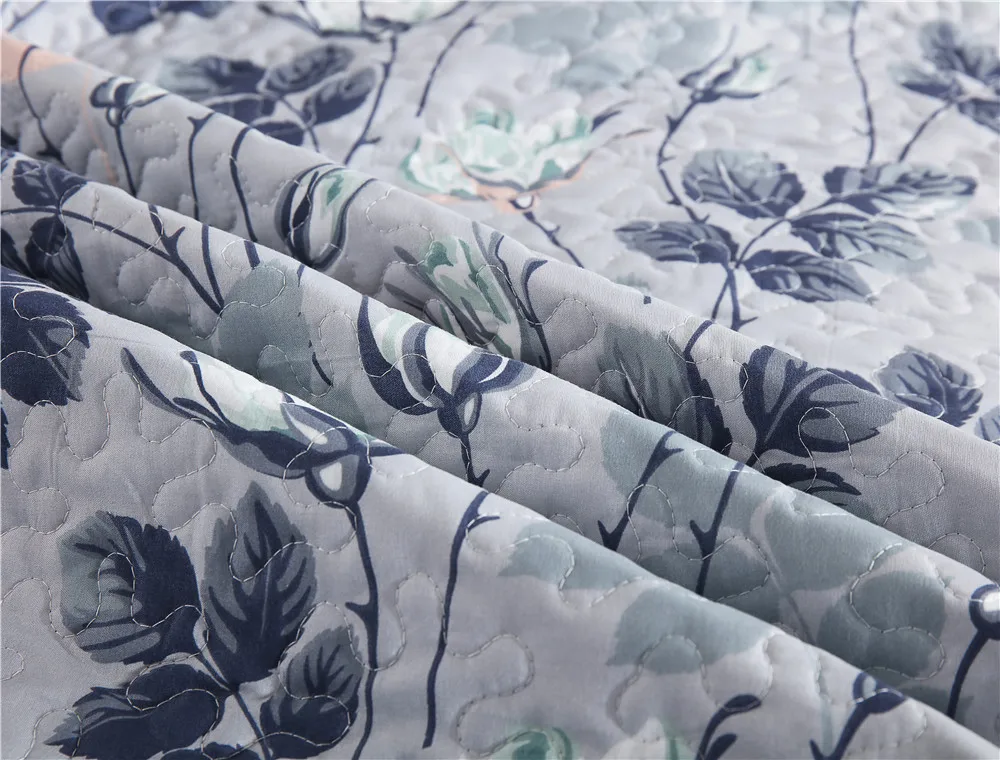 BORYARD Quilt Bedspread Set Floral Printed Stitching Queen King Size Quilted Quilt Colchas