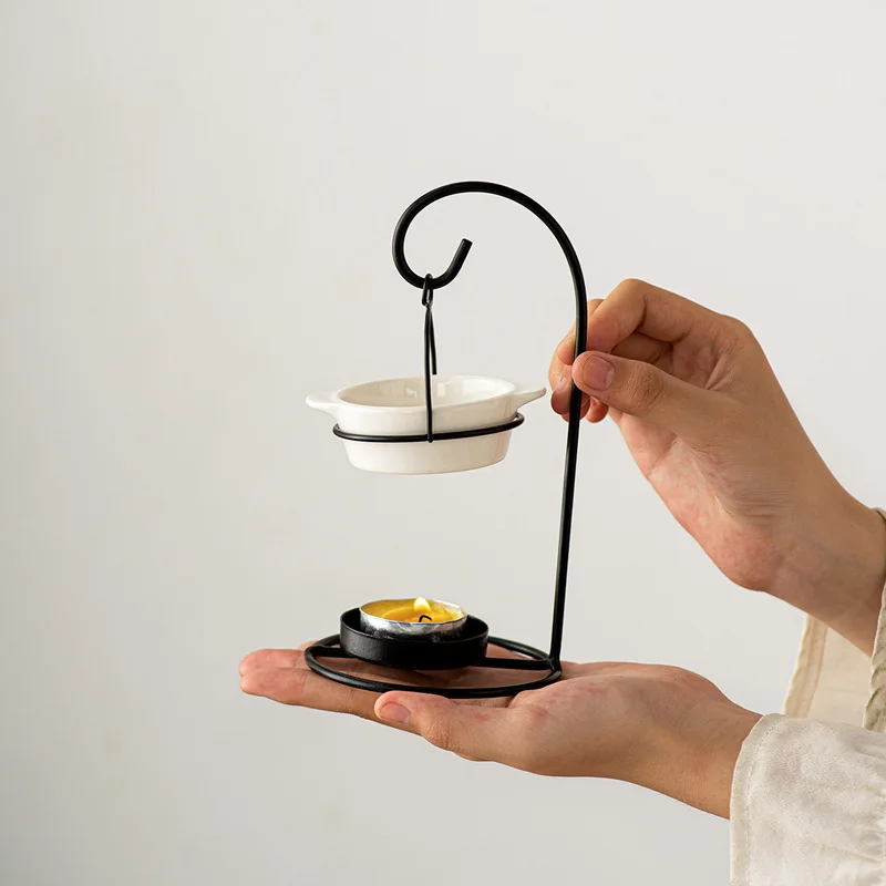 wholesale white ceramic black metal support hanging wax melt burners Creative Aromatherapy Furnace Essential Oil Lamp Furnace