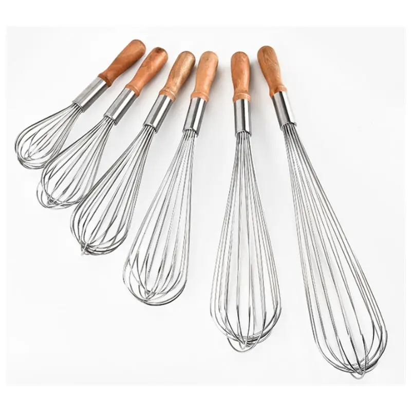 
Lixsun Factories Price 10inch 12inch 14inch 16inch 18inch 20inch Manual Hand Wooden Handle Stainless Steel Egg Whisk Egg Beater 