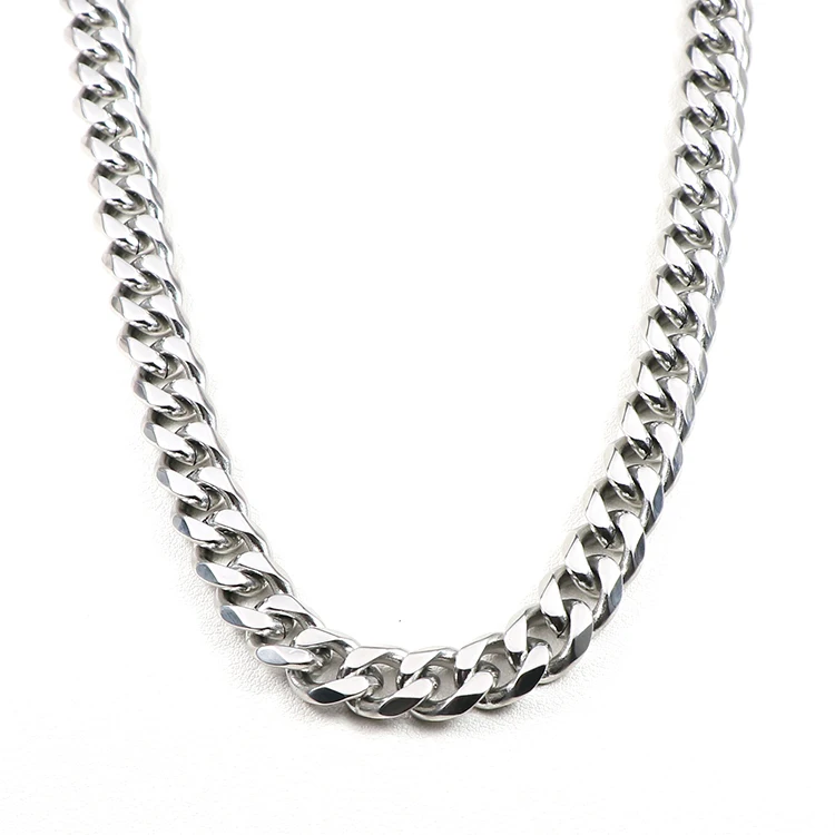 men chain necklace high finish diamond cut 10mm stainless steel cuban link chain necklace for men jewelry