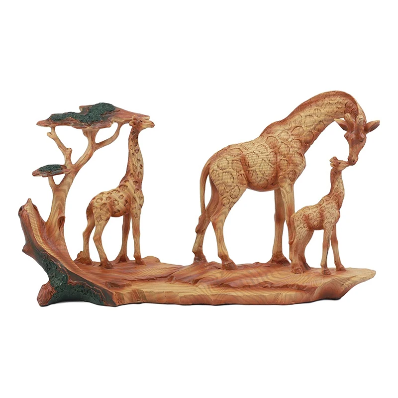 Faux Wood Three Giraffes in Wild life Savanna Scene Resin  Figurine  for Home Decor