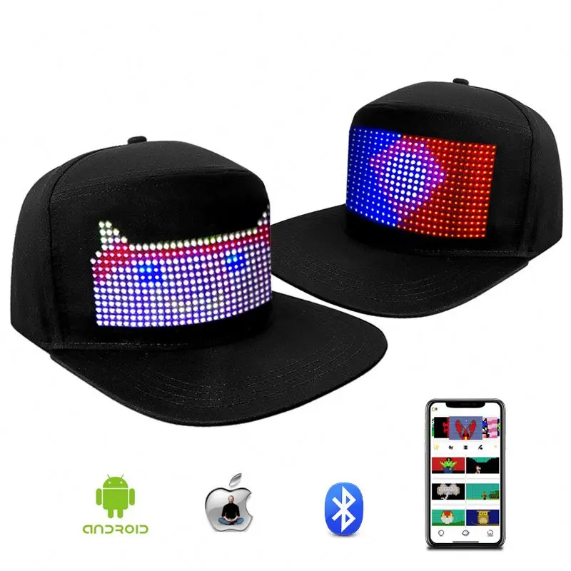 Hot selling Multi language displaying led internal type led baseball cap programmable led hats wireless led caps