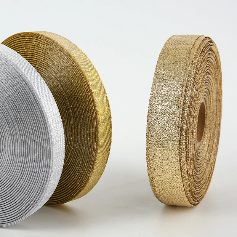 Shinny Gold Metallic Ribbon Luxury Gift Glitter Metallic Satin Ribbon