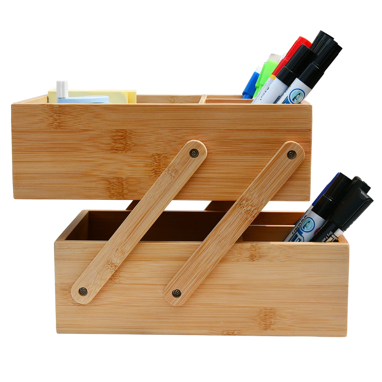 YOULIKE Bamboo Expandable Stationery Holder Office Accessory Storage Case for Desktop,Desk Pen Organizer Fold Out Wooden Box