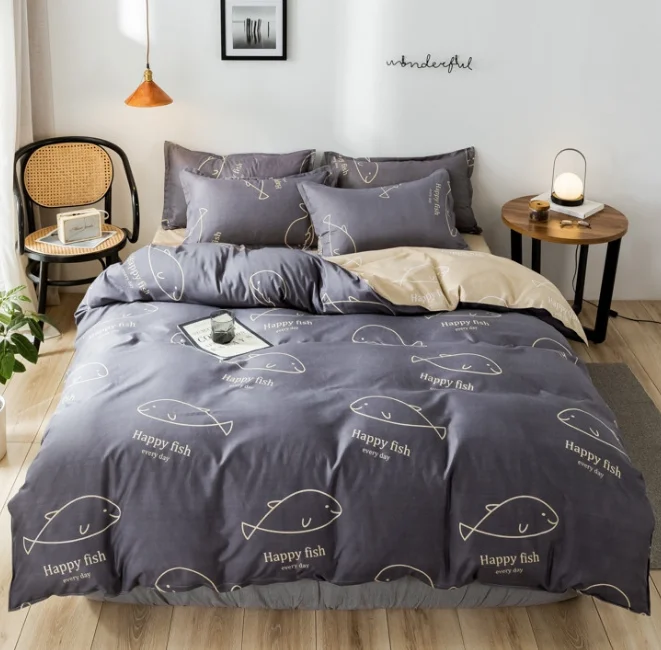 HG Manufacturers 4pcs 100% Polyester Bedding Fitted Sheet Bed Sheets Luxury Pure Linen Queen King Size Bedding Set