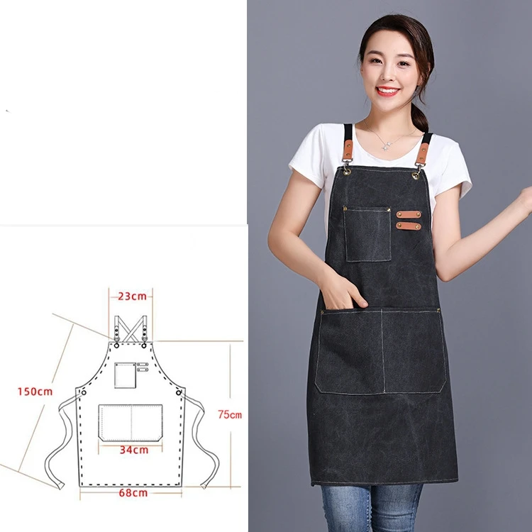 Fashionable Kitchen Coffee Overalls  Hand-Wiping Household Cooking Oil-Proof Sanitary Cotton Canvas Cowboy Apron