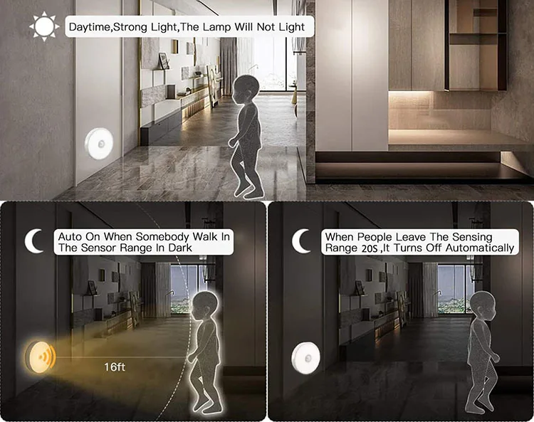 modern cordless wireless home stairs cabinet wardrobe toilet energy saving wall led human body pir motion sensor usb night light