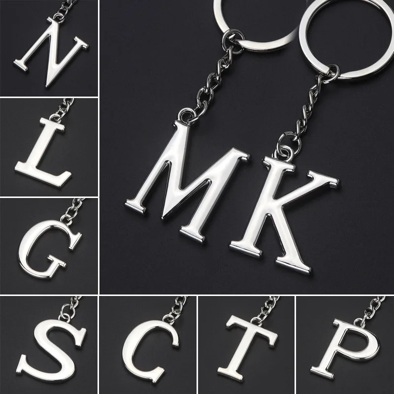 Wholesale 26 English Capital Letters Keychain Stainless Steel 18K Gold Plated Jewelry Key Ring Pendant