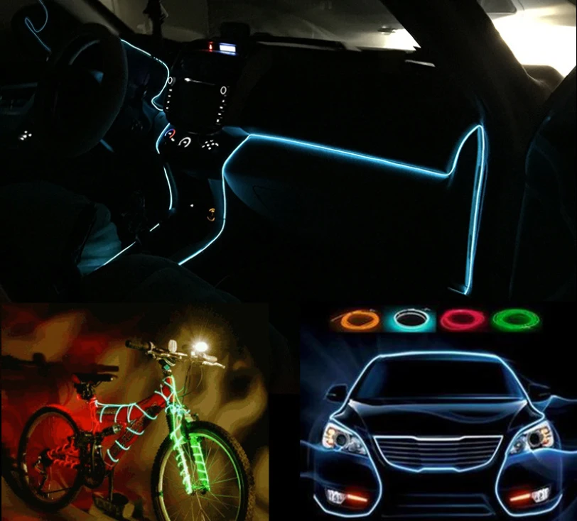 2.3mm 5 meter EL wire Neon rope craft light strip low price cuttable Interior decoration atmosphere light for car using