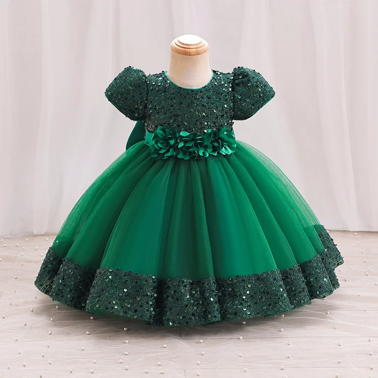Baby Girl Birthday Party Dress Short Sleeve Sequined Tutu Skirt Christening Dresses