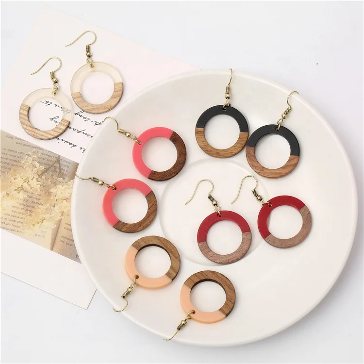 Модный Ретро свет круг длинные висячие серьги для женщин серьги древесной смолы комбинации серьги