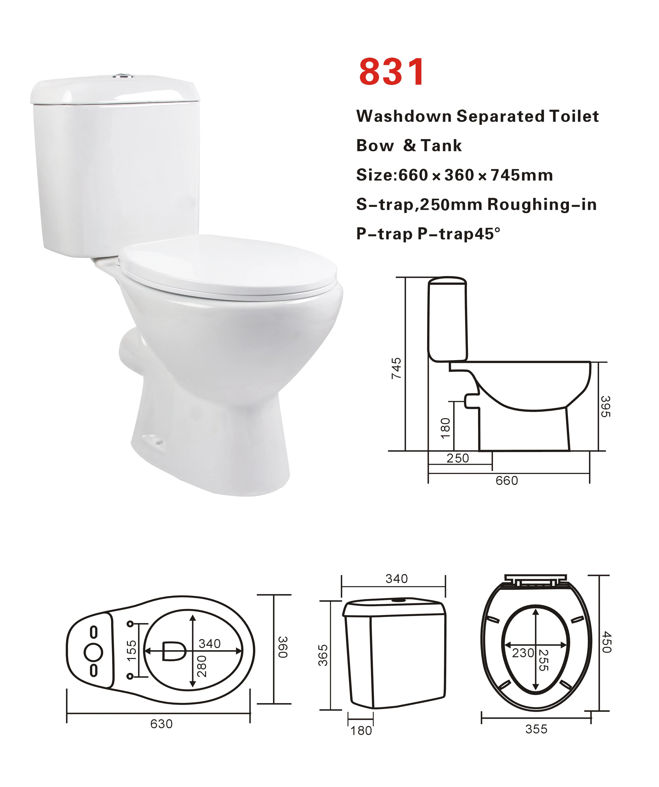 Китайская керамическая п-ловушка для ванной комнаты, туалет из двух частей