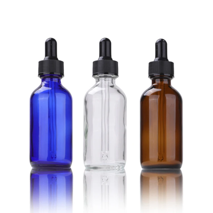 Clear Brown Blue Green 15ml 30ml 60ml 120ml Boston Round Essential Oil Bottles Dropper Glass Bottle 1oz 2oz 4oz