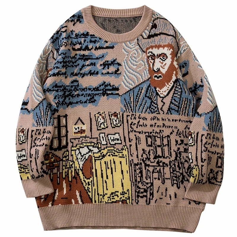 custom brown gg letter graphic jacquard  sweater wool women knitted luxury designer Brand sweater Van Gogh sweater