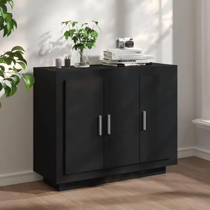 MAY HOME Furniture Wood Black - Modern and Elegant Home Storage Cabinet with Shelves and Doors, Easy to Clean