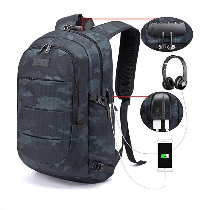 Travel Laptop Backpack Water Resistant Anti-Theft Bag with USB Charging Port and Lock 14/15.6 Inch Computer Business Backpack