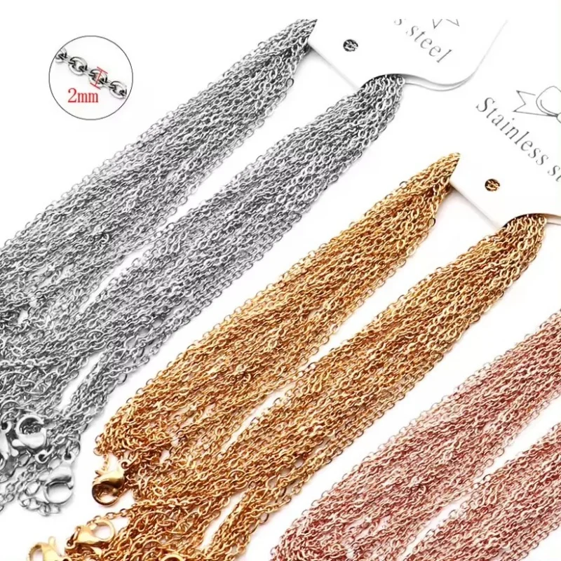 Hobbyworker 10Pcs/Bag Hot Selling 50CM Stainless Steel O Cross Flattened Chain for DIY Necklace Jewelry Accessories