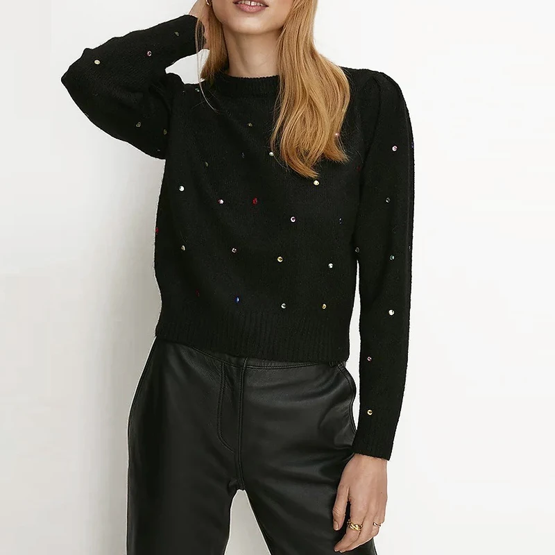 Ladies Top Knitwear Pullover Sweater Bulingbuling Long Sleeve  Knitted Sweater Top With Color Strass Hotfix