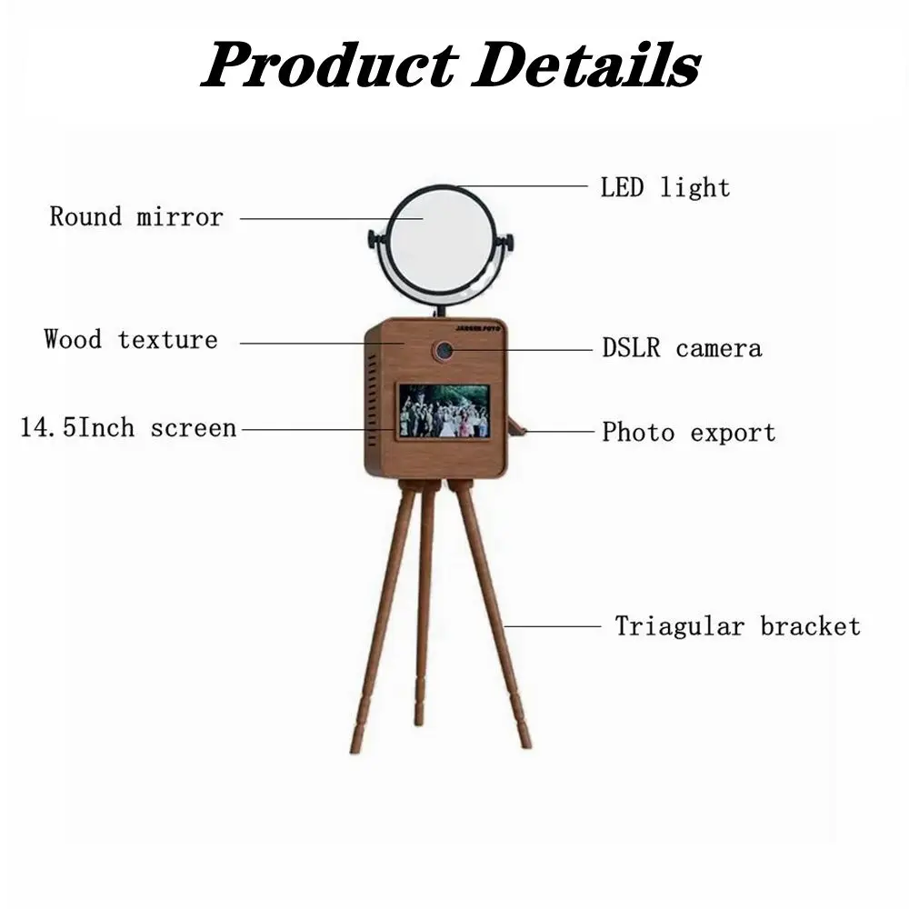 14.5 in Touch Screen Photobooth Self-service Photo Booth Tripod Wooden Photo Booth Machine With Printer