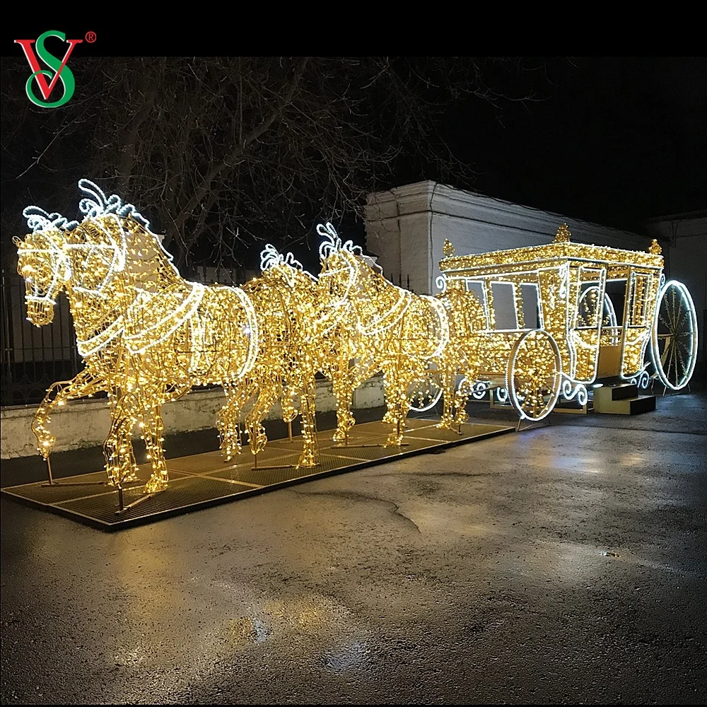 LED 3D Horse Carriage Santa Sleigh for Outdoor Street Christmas Decoration
