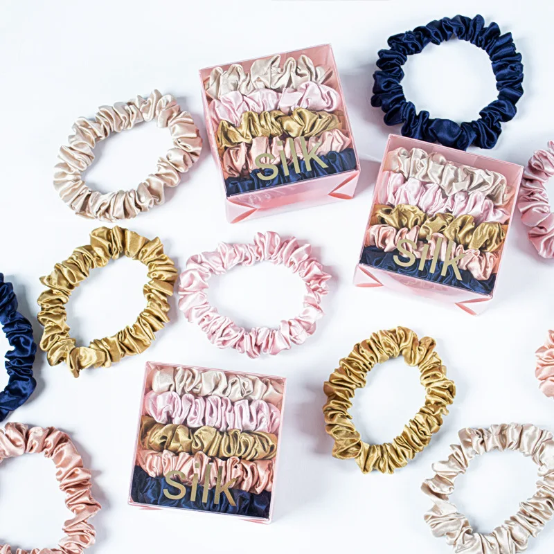 5 PCS in A Gift Box 100% Silk Pure Women Hair Scrunchies Ties Elastic Hair Rope Band Scrunchy Hair Accessories Drop-shipping