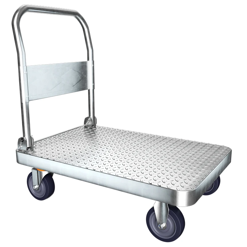 Flat Hand Push Trolley Folded Shopping Cart for Warehouse Goods Moving Warehouse High Quality Tool Hand Push Flat Cart Transport
