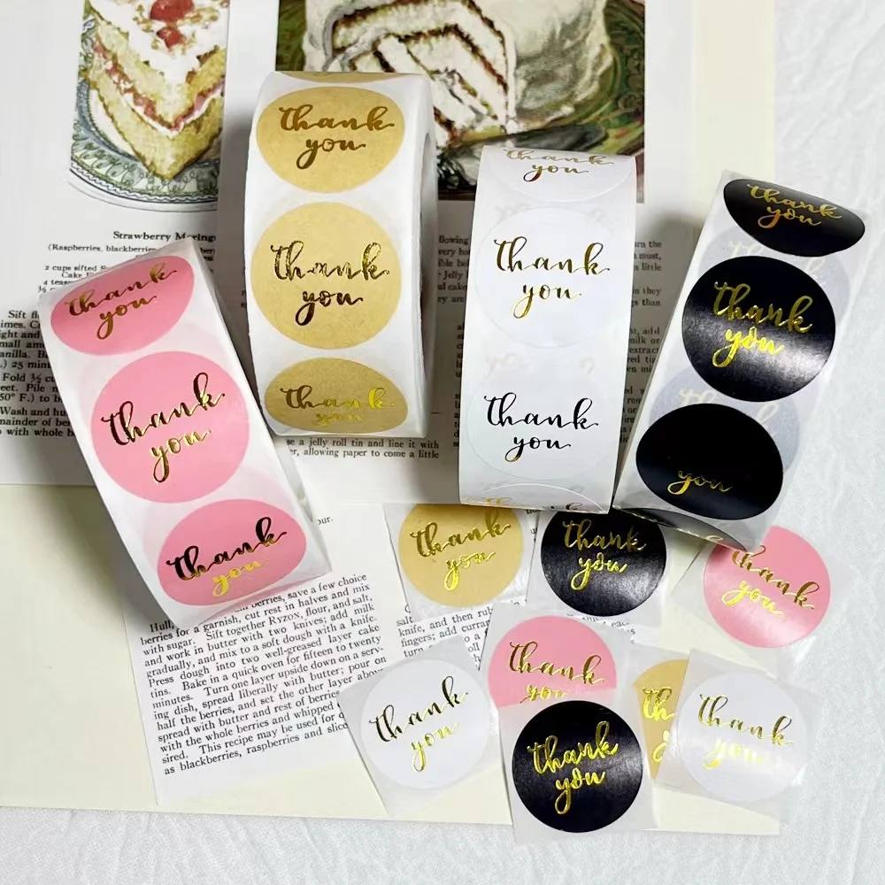 25mm Golden Thank You Sticker Small Custom Logo Roll Waterproof Sticker Label For Bottle