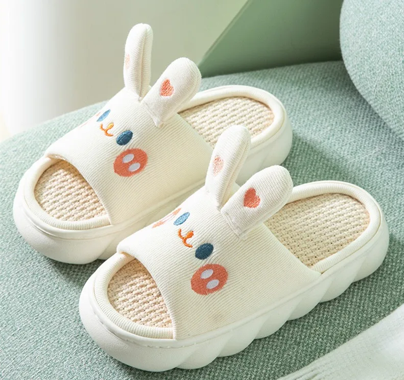 Lovely rabbit linen slipper couples household cotton linen slippers anti slip
