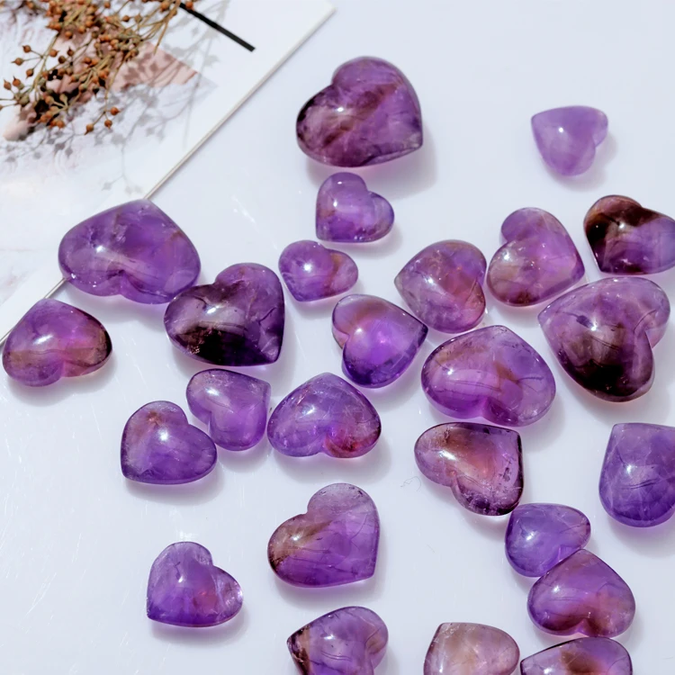 High Quality Natural Quartz Crystal Healing sStones Small Heart Shaped Amethyst For Gift