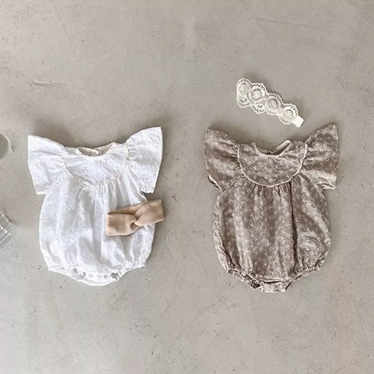 Summer Baby summer baby clothes plain color hollow out embroidered clothes baby triangle crawling clothes lace romper