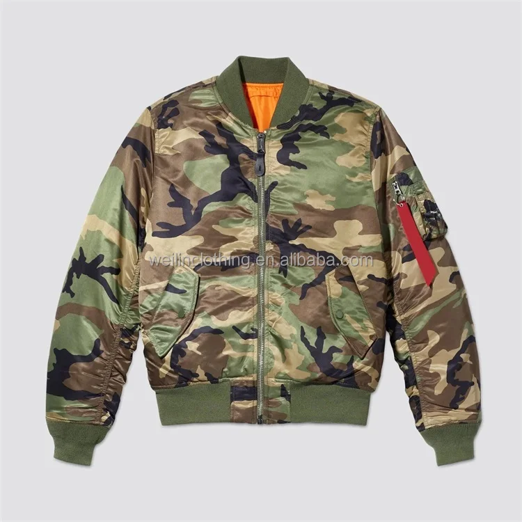 Custom Arm pocket camouflage reversible bomber jacket for men