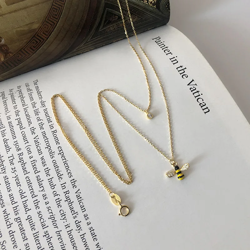 
Mini Initial Animal Bee Layered Chain Necklace Gold 925 Sterling Silver Diamond CZ stone Choker Necklace Jewelry For Women 