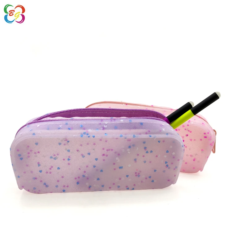 Custom Transparent Silicone Pencil Case Cute School Kids Glitter Pencil Pouch for Carrying Pencils and Stationery