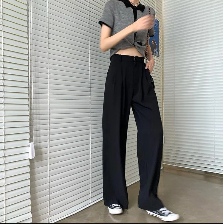 2021 New arrivals women casual office pants lady black wide leg trousers women high waist pants