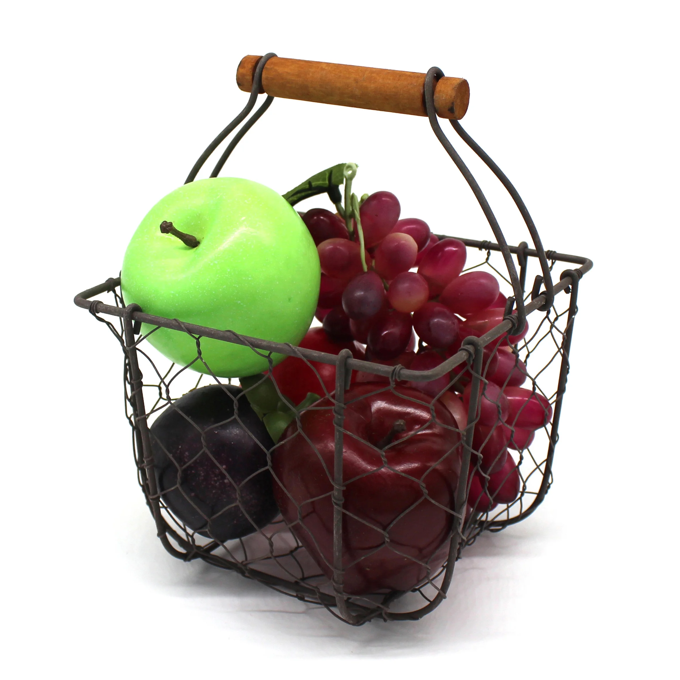 
Square Chicken Wire Egg Basket Fruit Basket with Wooden Handle Primitives Vintage Gathering Basket. Rusty 