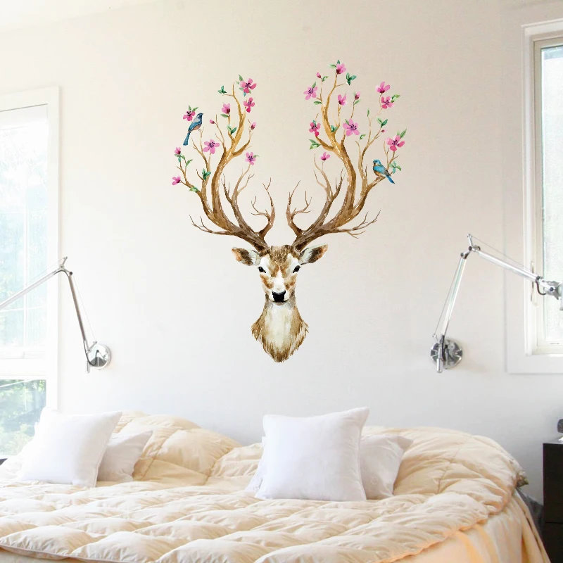 
SK9003 Deer Horn Wall Decal Decoration Sika Deer Clear Vinyl Sticker 