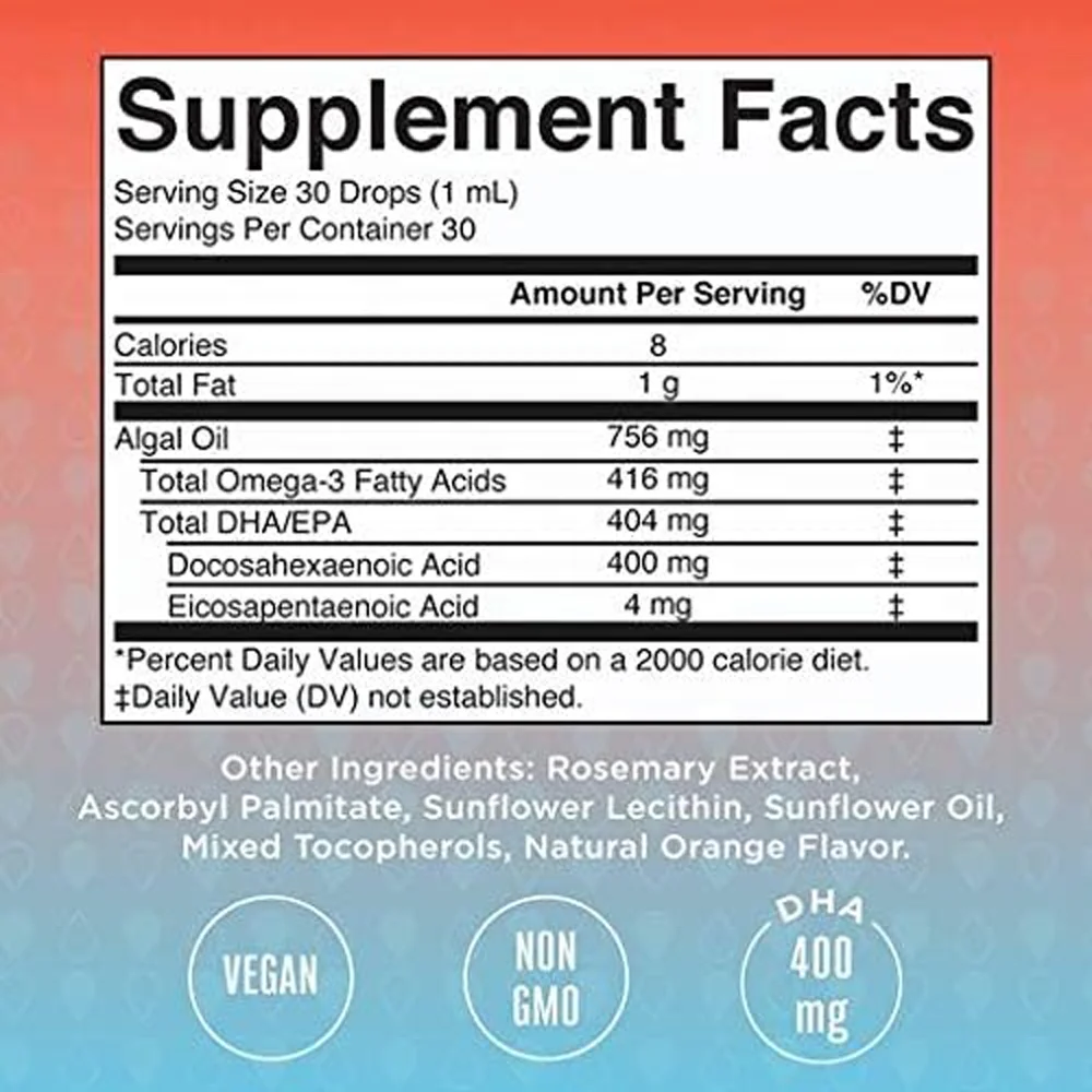Private Label Support Vegan Omega-3 Liquid Drops 400mg DHA Per Serving Cognitive Maintenance Immune Support Overall Health