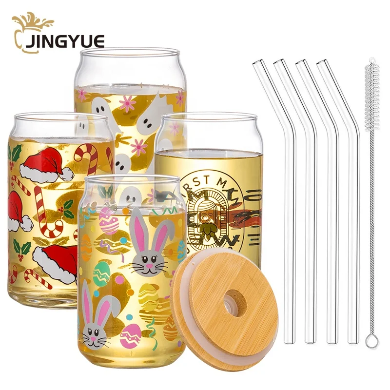 Custom Logo 13oz 16oz 25oz Sublimation Blank Soda Can Shaped Beer Glass Cola Drinking Glass with Lid and Straw for for Kitchen